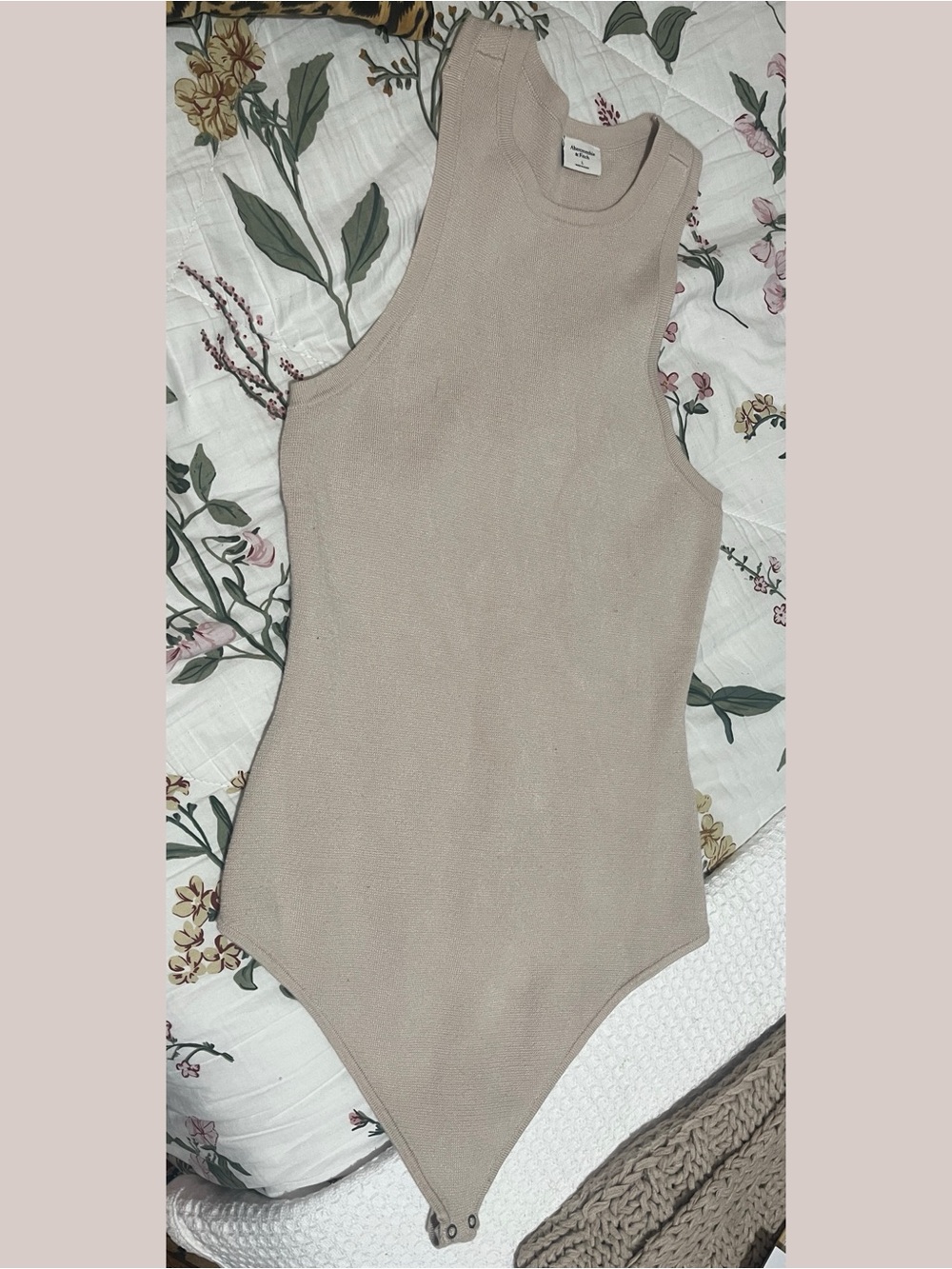 Abercrombie & Fitch Women’s Large Beige Knit Bodysuit Leotard Y2K Clean Girl 90s